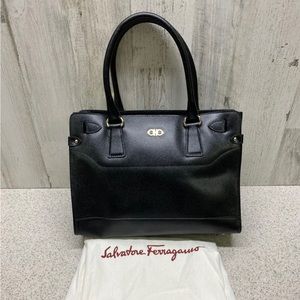 SALVATORE FERRAGAMO BRIANA SATCHEL TOTE  BLACK PEBBLED CALF LEATHER $1,250